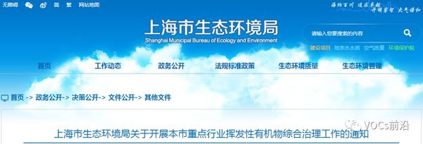 关于开展本市重点行业挥发性有机物综合治理工作的通知